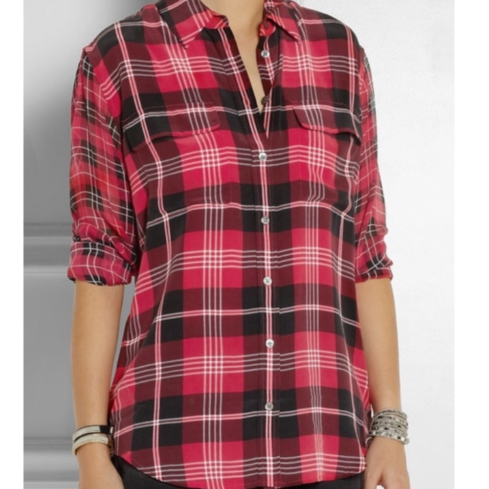 Equipment Femme NWOT oversized plaid silk shirt